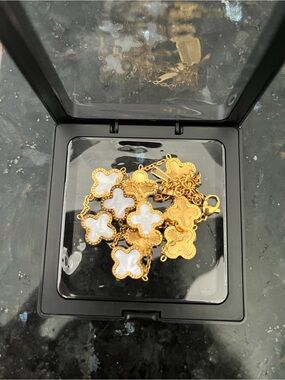 18k Gold Clover Bracelet Set White Gold Lucky Charm Van Cleef Style Dainty 6-8”